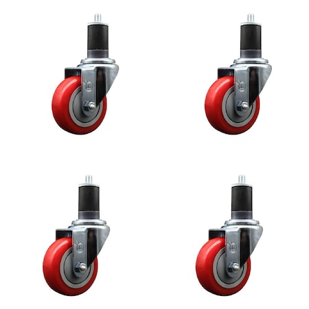 Service Caster 3.5'' Red Poly Wheel Swivel 1-5/8'' Expanding Stem Caster Set, 4PK SCC-EX20S3514-PPUB-RED-158-4